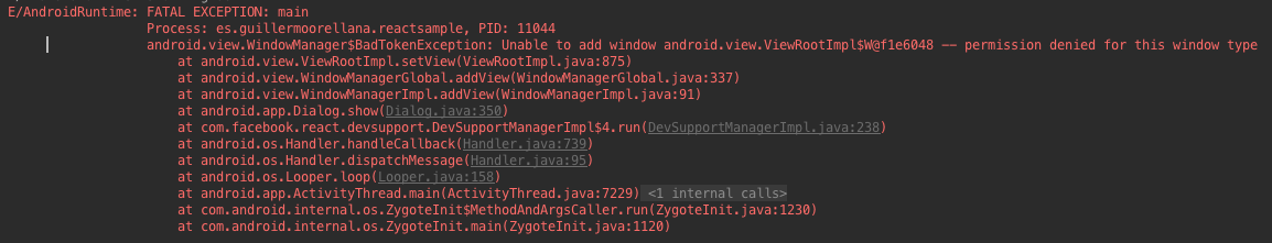 Unexpected exception