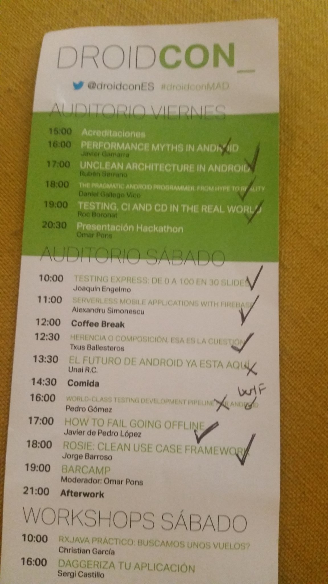 "Todas las charlas que menciona Clean Architecture <a href="https://twitter.com/hashtag/CleanHype?src=hash">#CleanHype</a> <a href="https://twitter.com/hashtag/DroidconMAD?src=hash">#DroidconMAD</a> <a href="https://t.co/gvr1yMqj8o">pic.twitter.com/gvr1yMqj8o</a>" — Antonio López Marín (@tonilopezmr) <a href="https://twitter.com/tonilopezmr/status/754348235150491649">July 16, 2016</a>